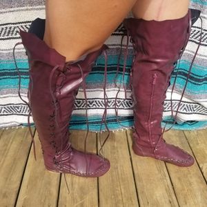 Over The Knee Lace Up Moccasin